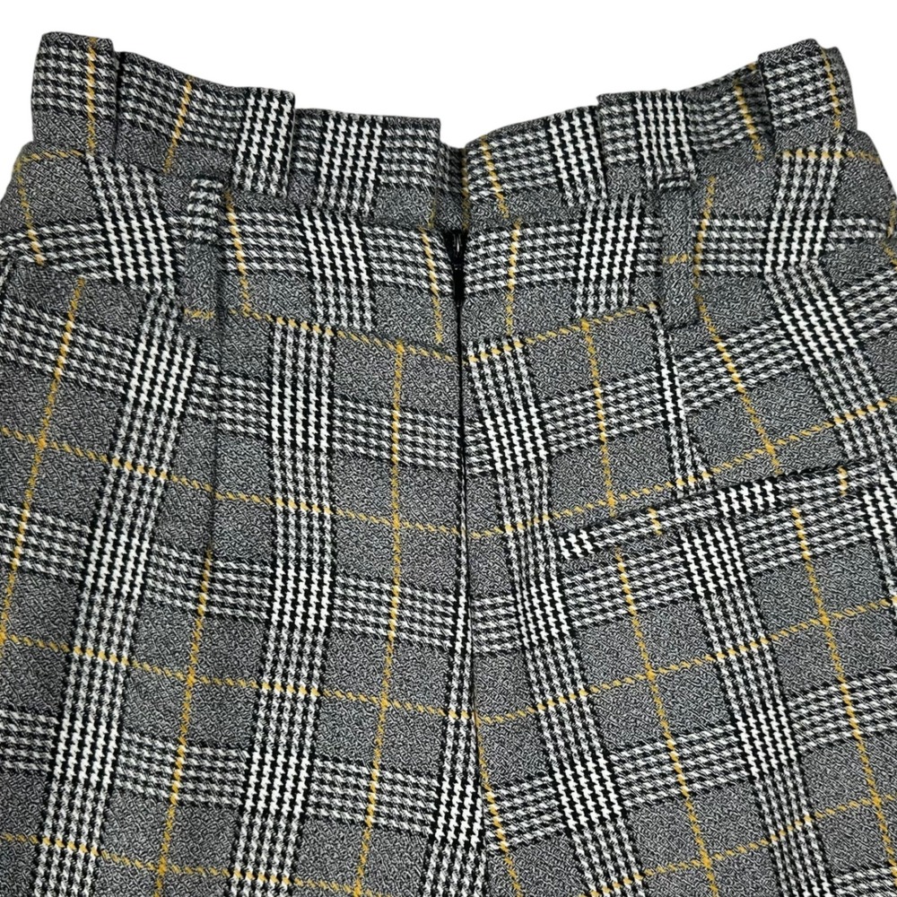 Topshop Grey Yellow Plaid Wide Leg Paperbag Waist Trousers Glen Check Pants US 4 - Picture 4 of 7
